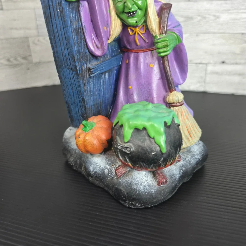 Vintage Halloween Witch Figurine Coffin Cauldron Pumpkin Resin Decor 11 inch